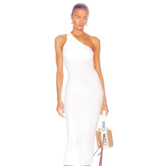 Enza Costa x Revolve $198 Recycled Cotton Rib One Shoulder Dress White Small EUC - Picture 1 of 16